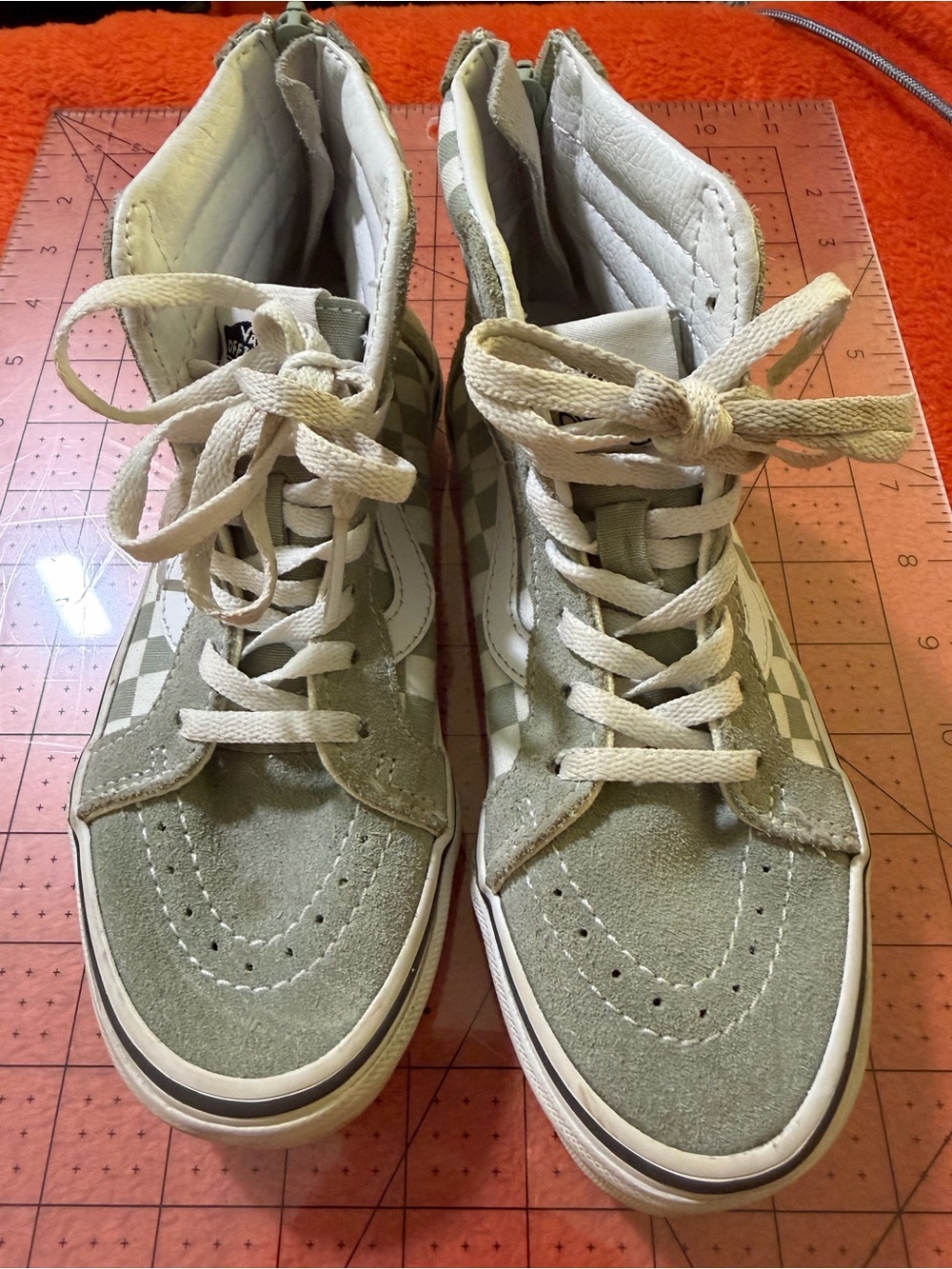 Vans Sk8-Hi Kids 1.5 Green Gray White Checkerboard Suede High Top